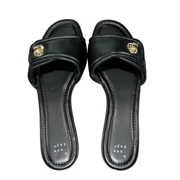 A New Day Womens Black Slides With Gold Embellishment Size 10 - Picture 3 of 7